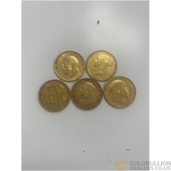 5 x gold half sovereigns