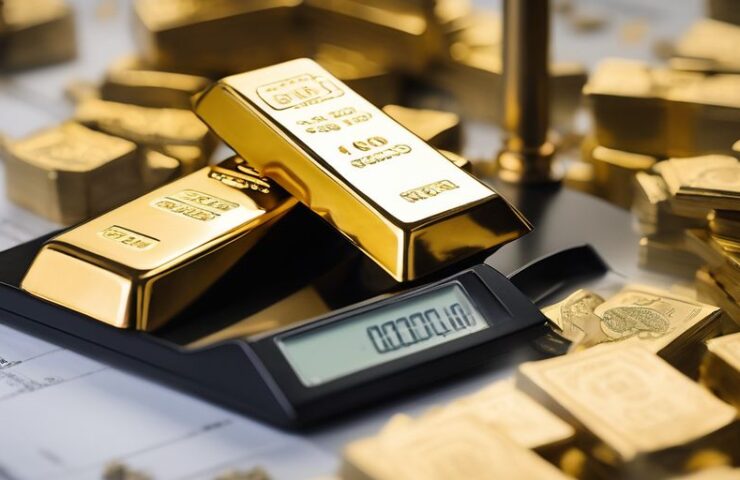 gold bars on a scale with financial documents in the background