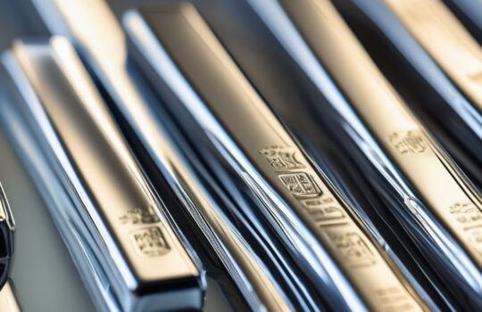 Shiny silver bars stacked neatly on a surface