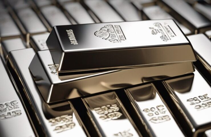 Stack of shiny silver bullion bars