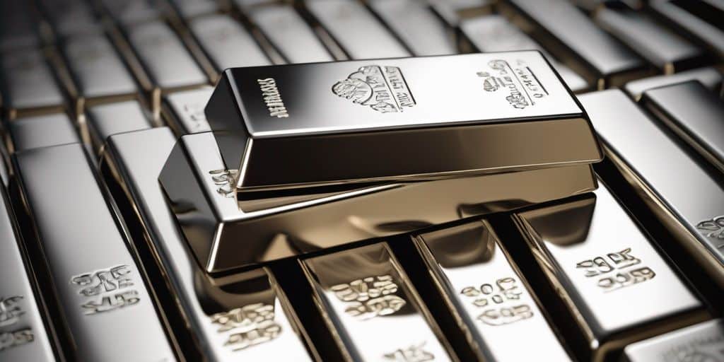 Stack of shiny silver bullion bars